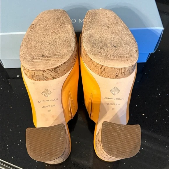 *Antonio Melani SARAYYAA Pale Peach Orange Cork Open Toe Heels Chunky Platforms - Picture 14 of 16